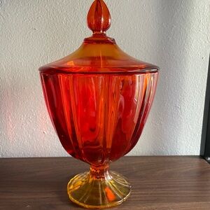 LE Smith Flame Amberina Candy Dish Apothecary Glass Jar with Lid Cadmium…